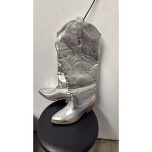 Metallic Silver Cowboy Boots Women Western Knee High Disco Cowgirl T 7.5